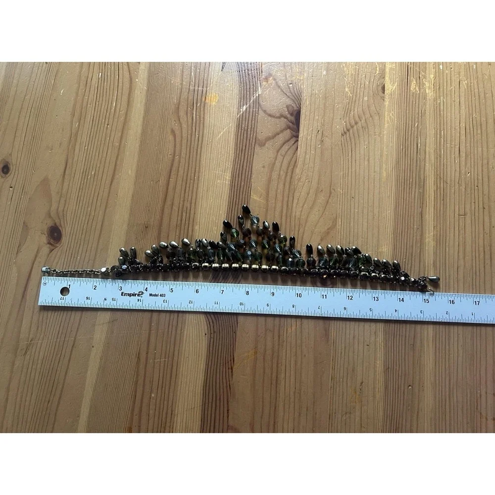 Vintage Beaded Bib Statement Necklace Green Brown Black Adjustable Fringe Boho